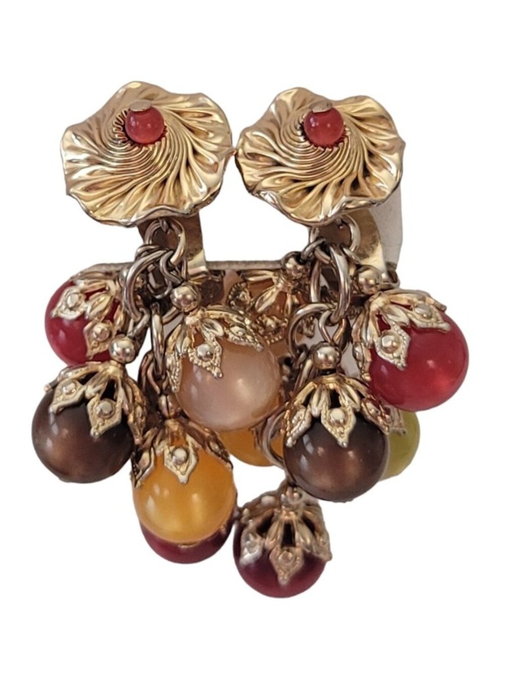 Napier Gold-Tone Autumn Moonstone Glow Stone Charm Dangle Clip-On Earrings, E726 - Picture 2 of 9